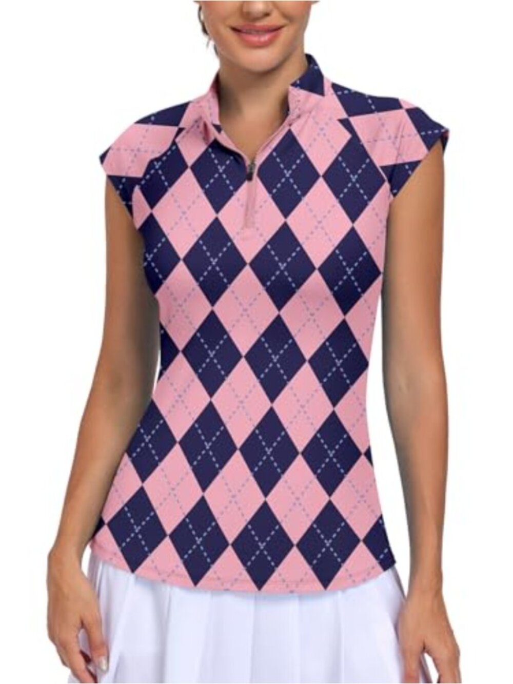 Womens Golf Polo Cap Sleeve Quarter Zip Quick Dry Athletic Shirt